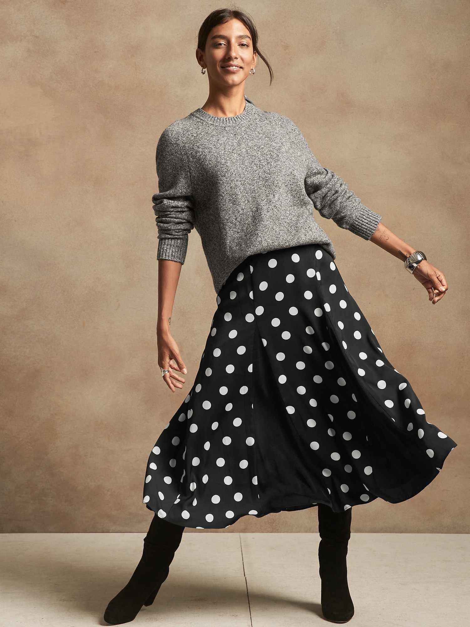【BAON】Kyotoru Banding Dot Midi Skirt Dot Midi Skirt | Banana Republic Factory