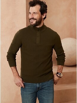 Textured Cotton Mock-Neck 1/4 Zip Sweater | Banana Republic Textured Cotton Mock-Neck 1/4 Zip Sweater | Banana Republic
