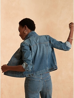 petite long denim jacket