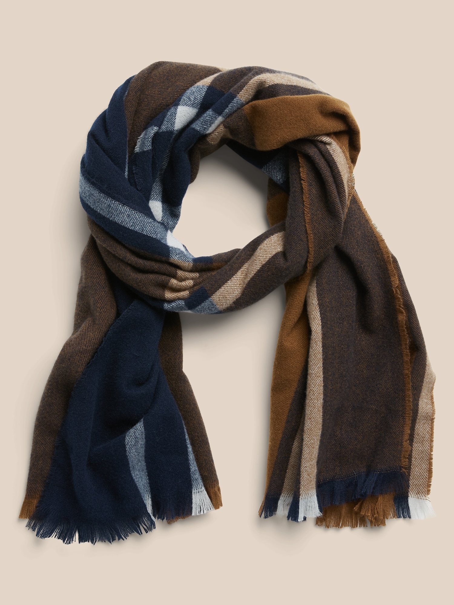 Brown Navy Traditional Plaid Scarf