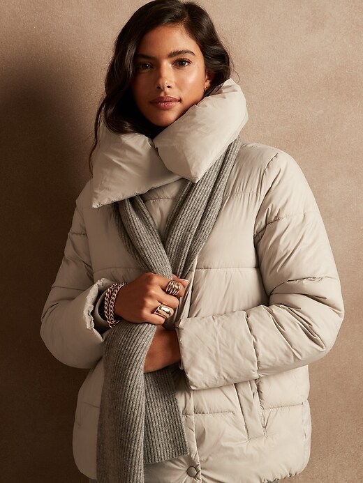 funnel neck puffer jacket women's