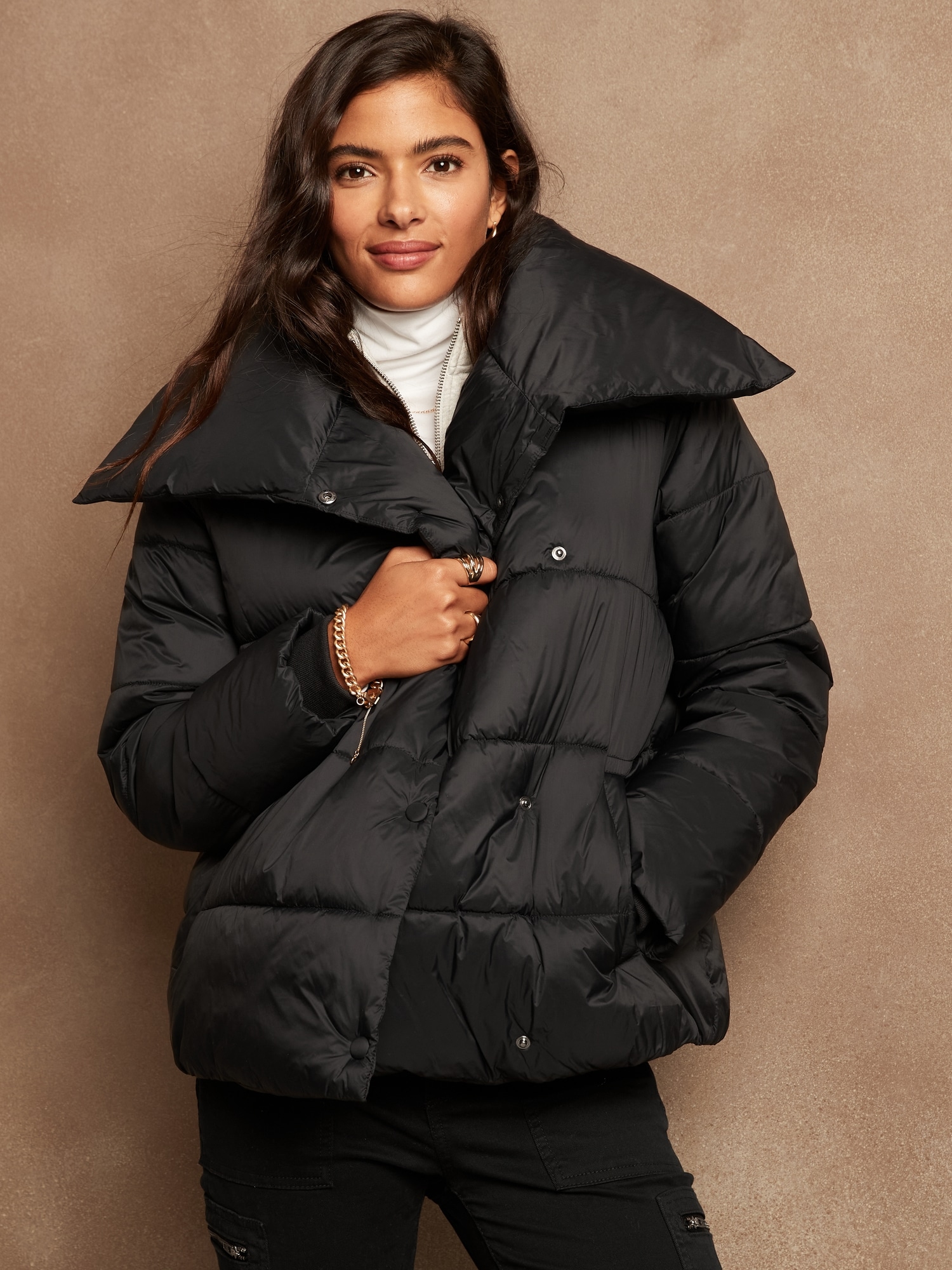 Petite Funnel-Neck Puffer Coat | Banana Republic Factory