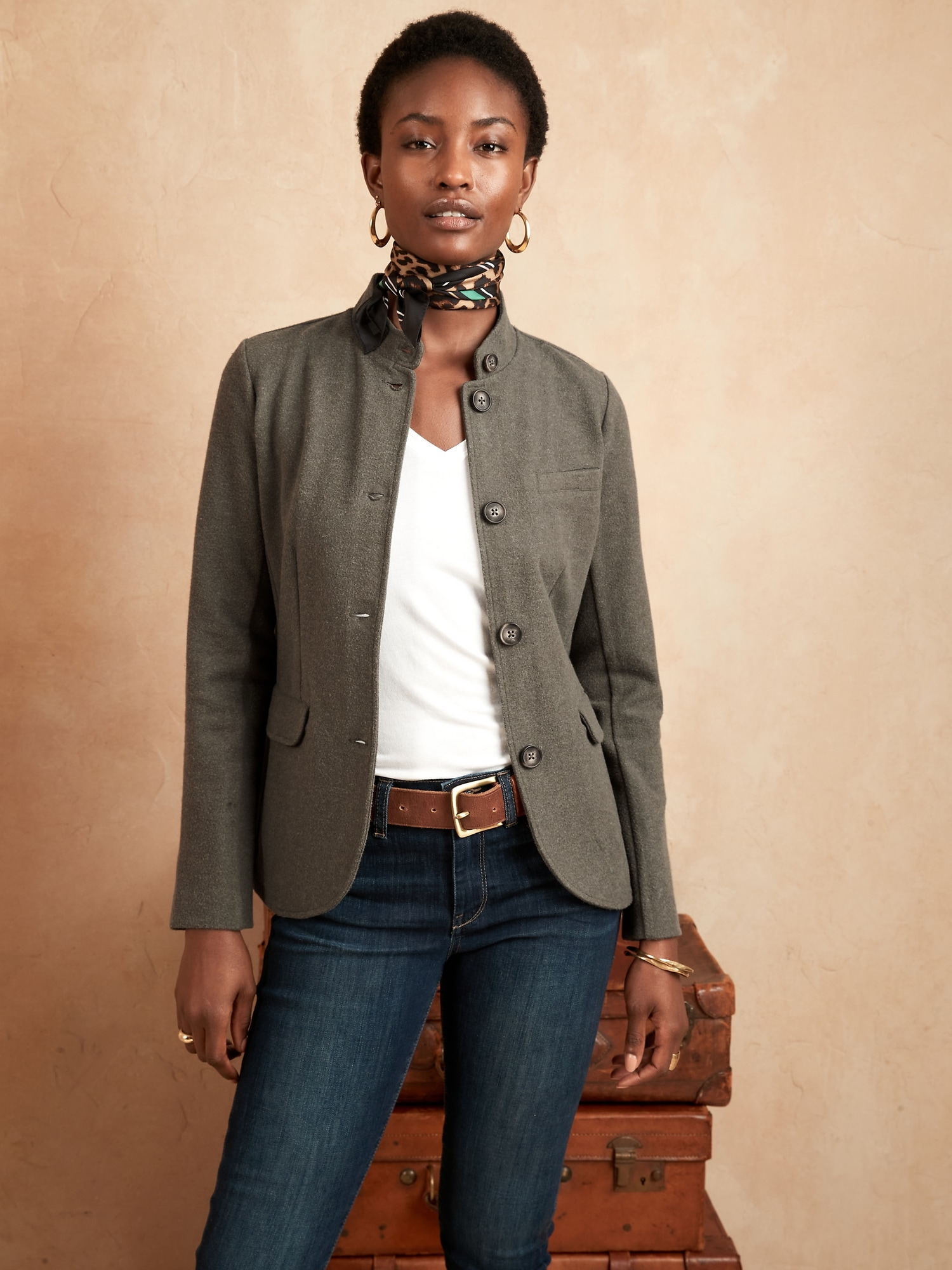 Petite Brushed Knit Blazer Banana Republic Factory