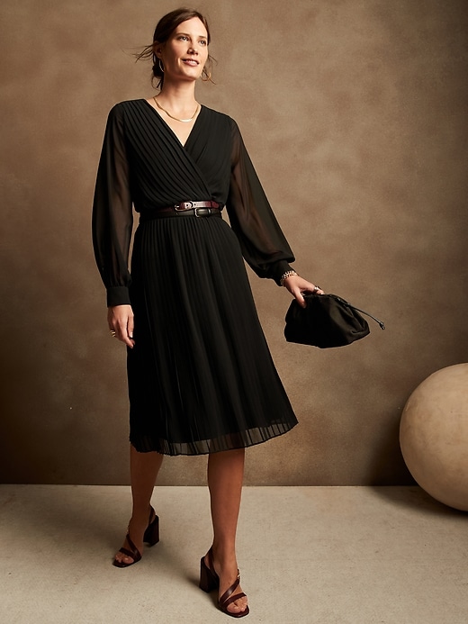 BlousonSleeve Pleated Midi Dress Banana Republic Factory