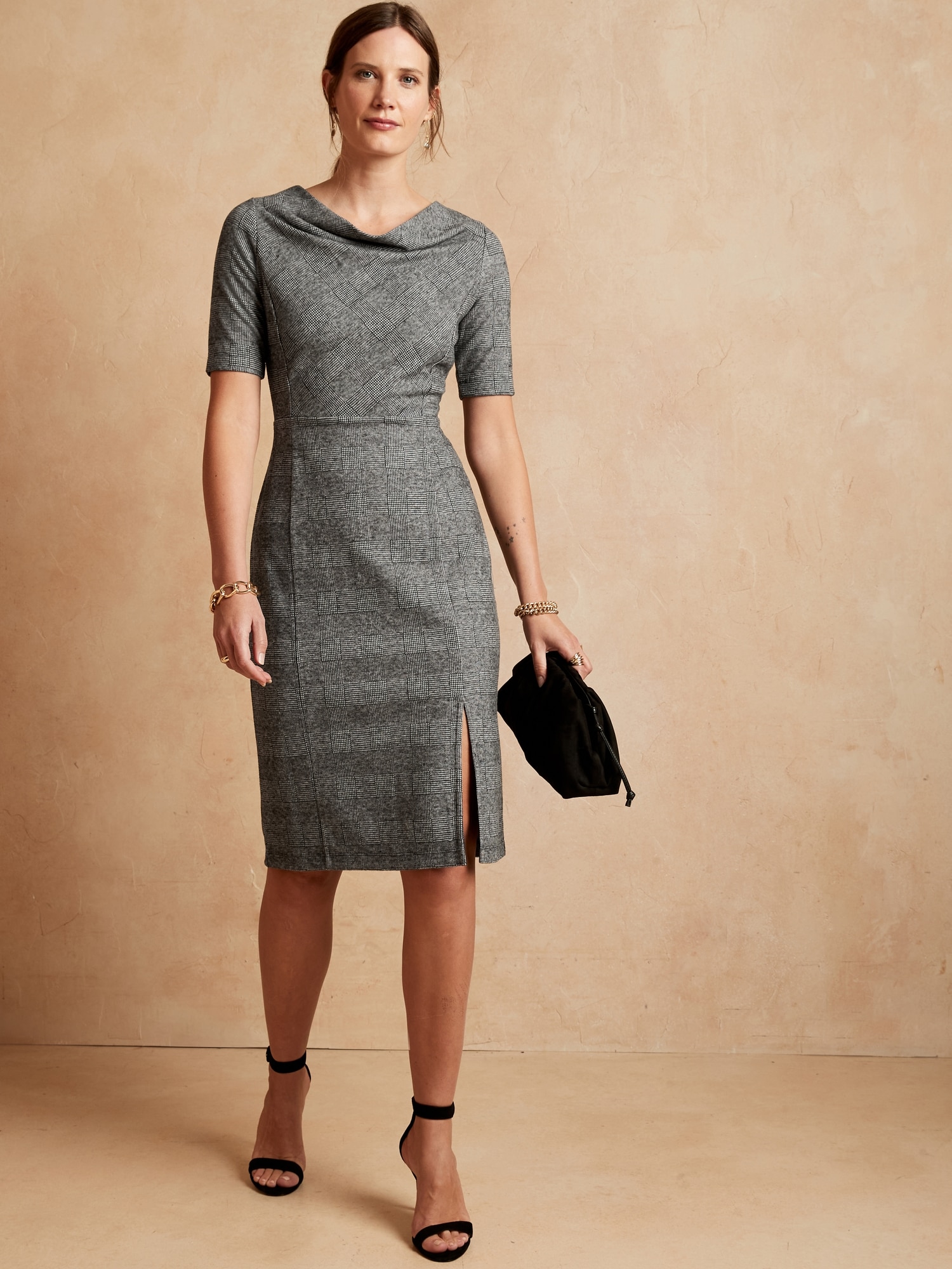 Cowl Neck Brushed Knit Sheath Dress Banana Republic Factory 