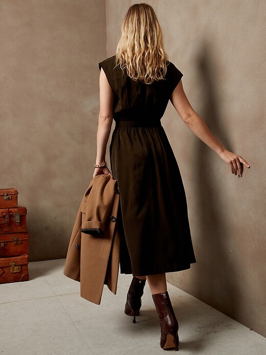 Image number 2 showing, Shiny Twill Wrap Midi Dress