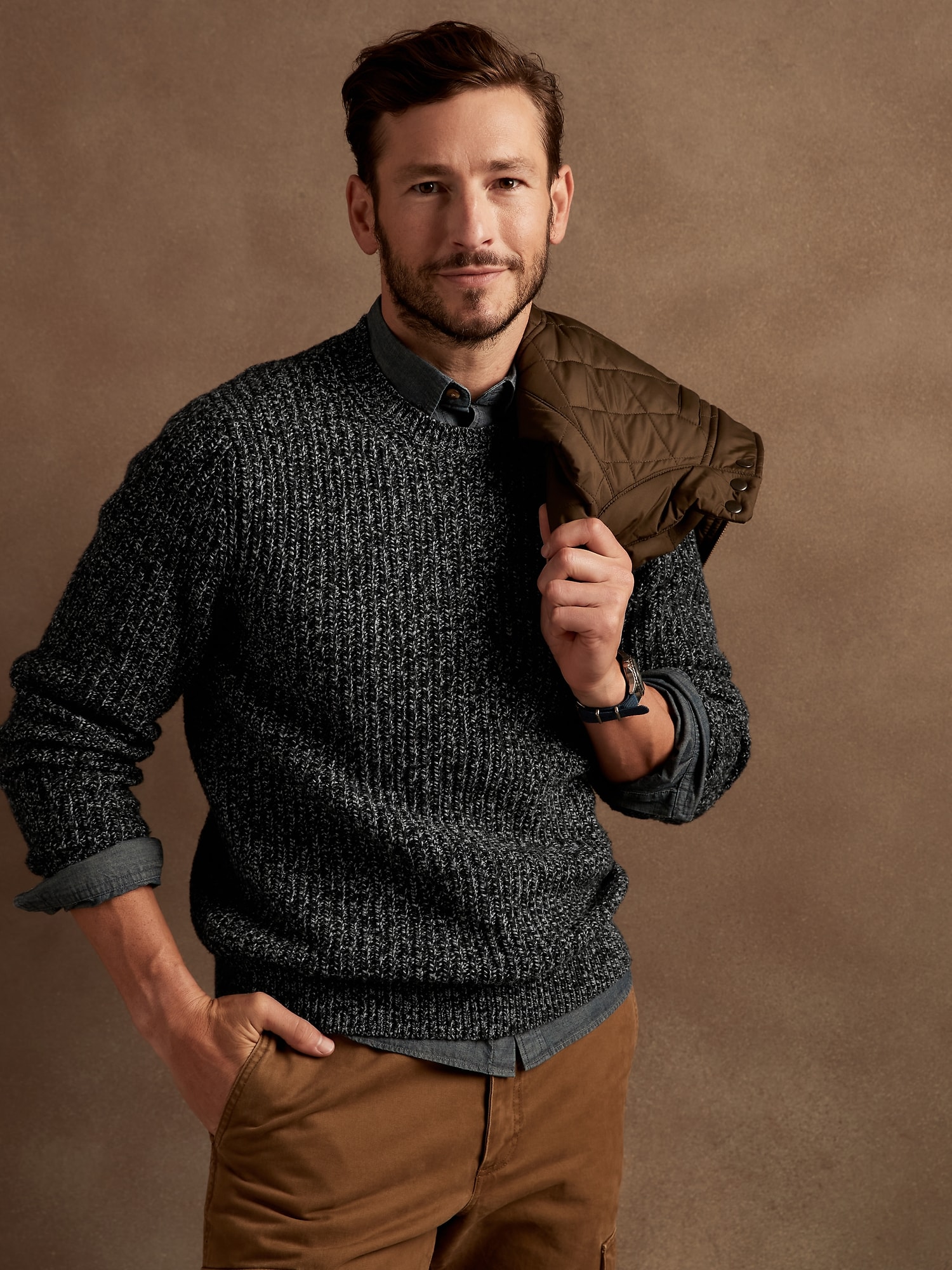DressU Mens Knitting Fashion O-Neck Curvy Warm Long-Sleeve Sweater Top