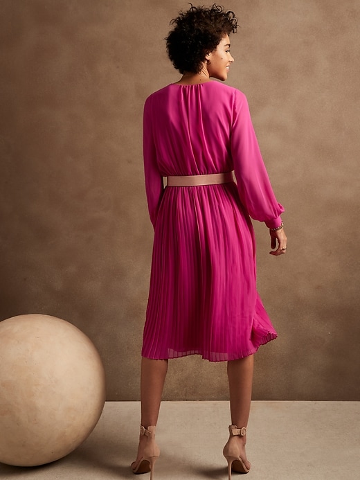 Image number 2 showing, Blouson-Sleeve Pleated Midi Dress