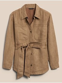Petite Faux Suede Belted Shirt