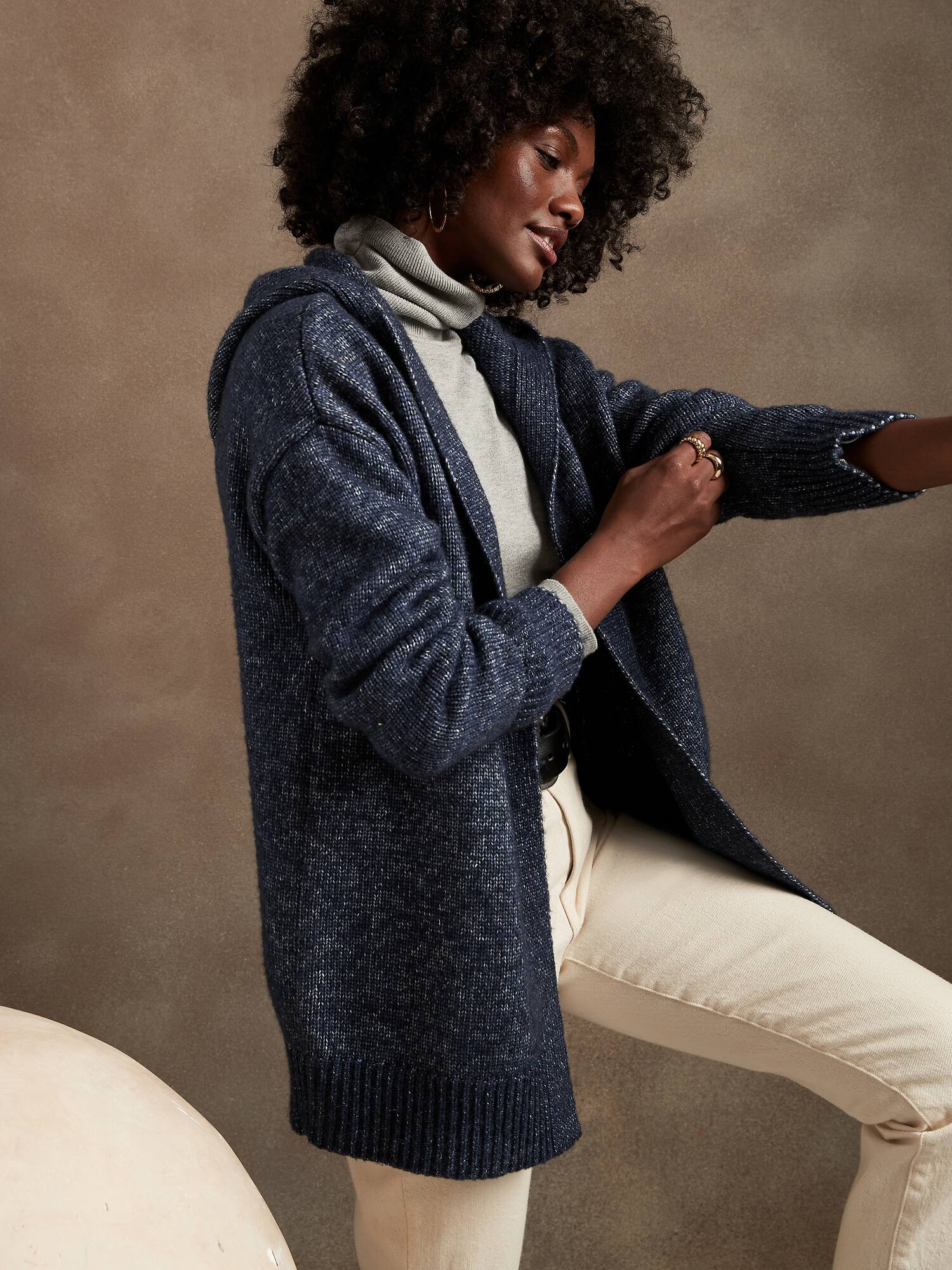 Hooded Open-Front Cardigan | Banana 