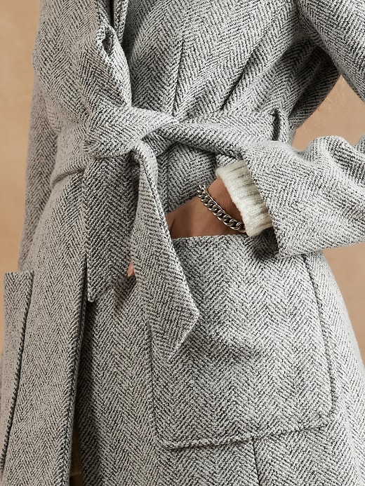 Petite Herringbone TieWaist Coat Banana Republic Factory