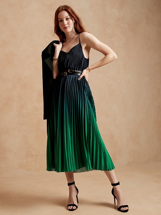 Petite Pleated Dip Dye Midi Dress Banana Republic Factory