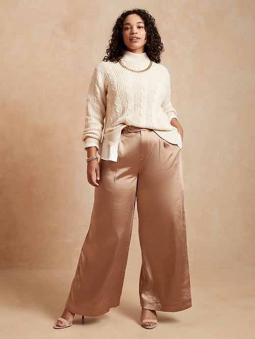 Image number 4 showing, High-Rise Shine Button-Tab Wide-Leg Pant