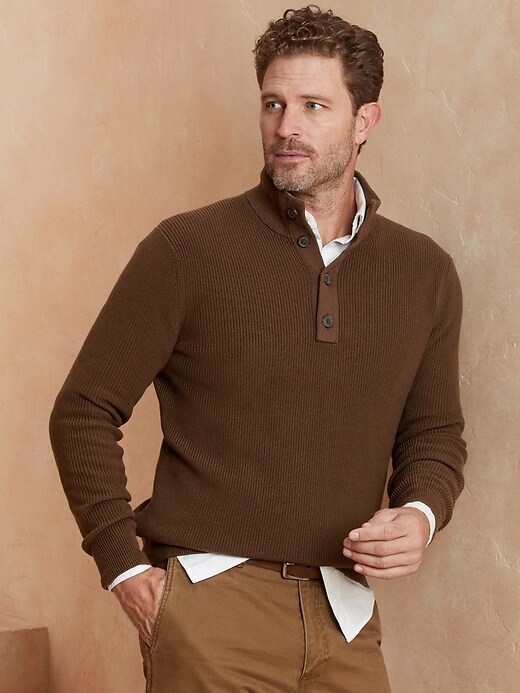 Button Mock-Neck Sweater