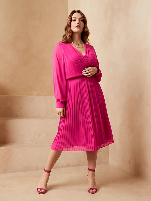 Image number 4 showing, Blouson-Sleeve Pleated Midi Dress