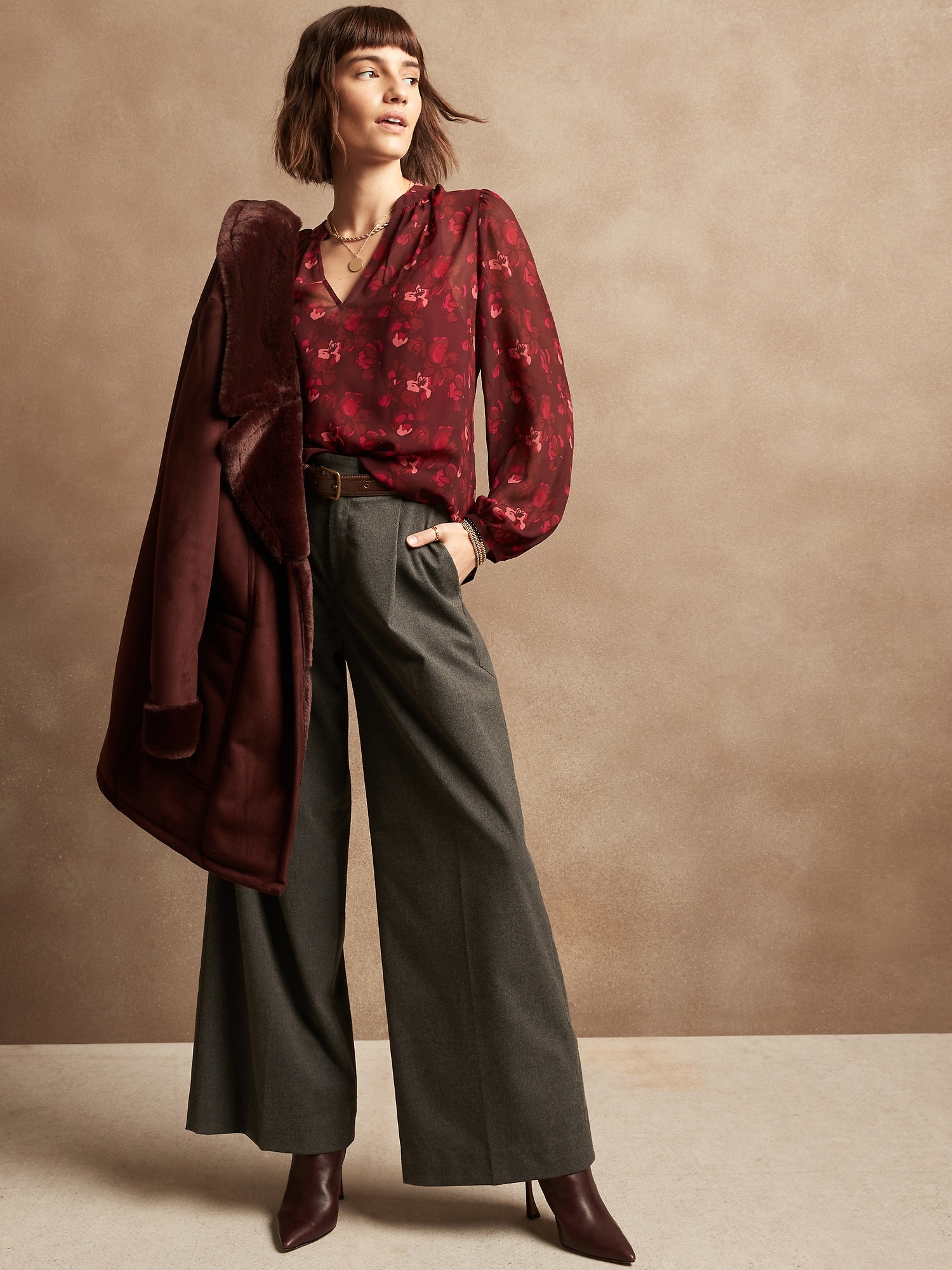 Chiffon BalloonSleeve Blouse Banana Republic Factory