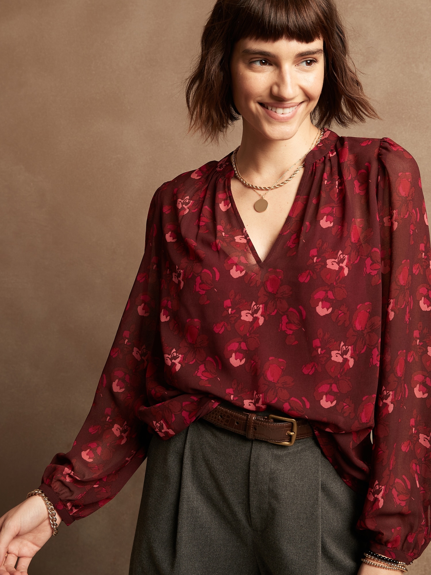 Chiffon BalloonSleeve Blouse Banana Republic Factory