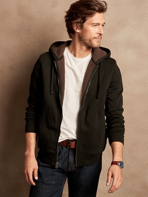 Sherpa-Lined Full Zip Hoodie | Banana Republic Factory