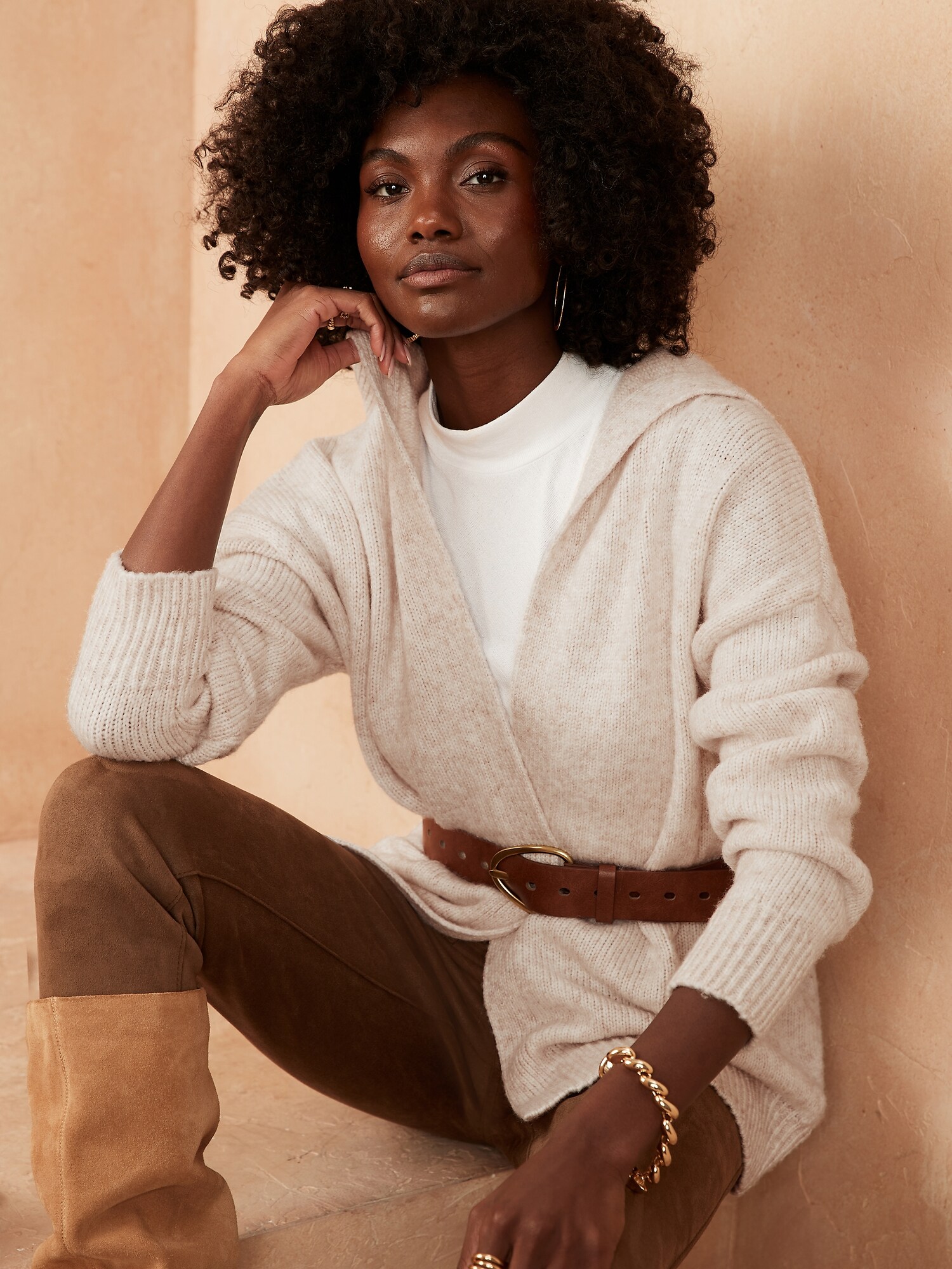 Hooded Open-Front Cardigan | Banana 