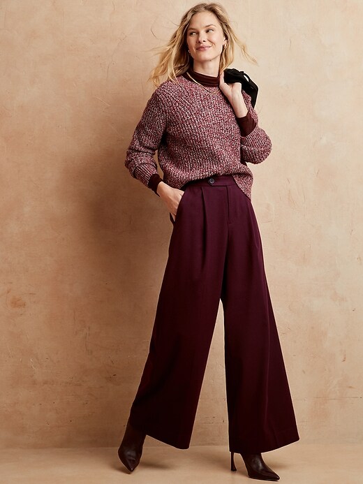 Image number 1 showing, Wide-Leg Button-Tab Flannel Pants