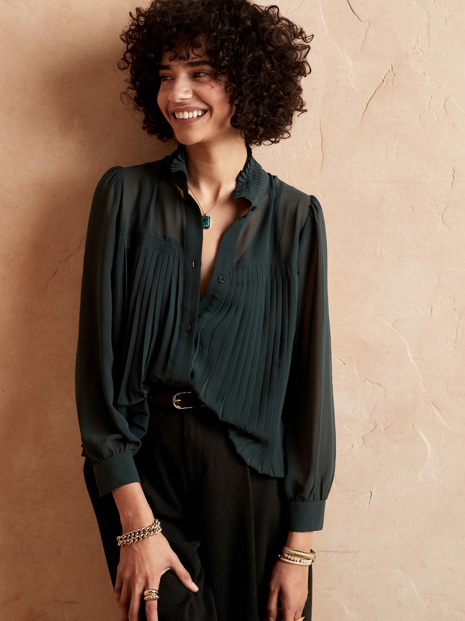 Chiffon Pleated Blouse | Banana Republic Factory