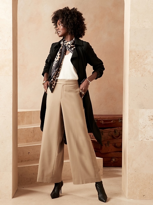 Image number 1 showing, High-Rise Button Tab Wide-Leg Pant