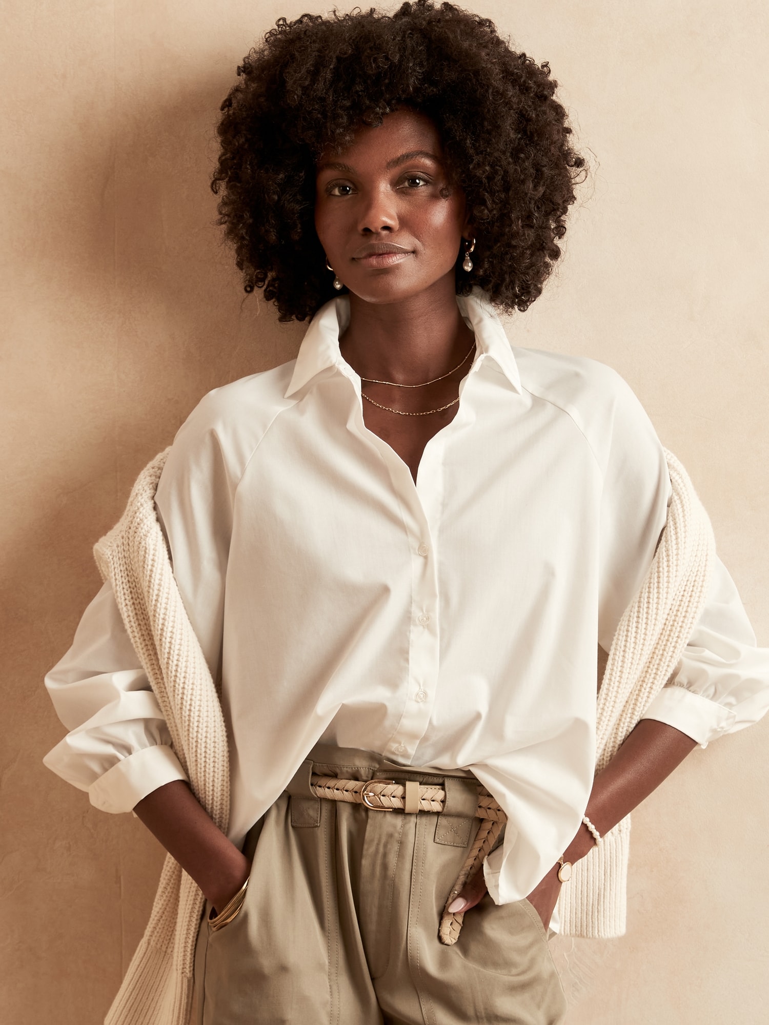 Pleat-Back Poplin Shirt