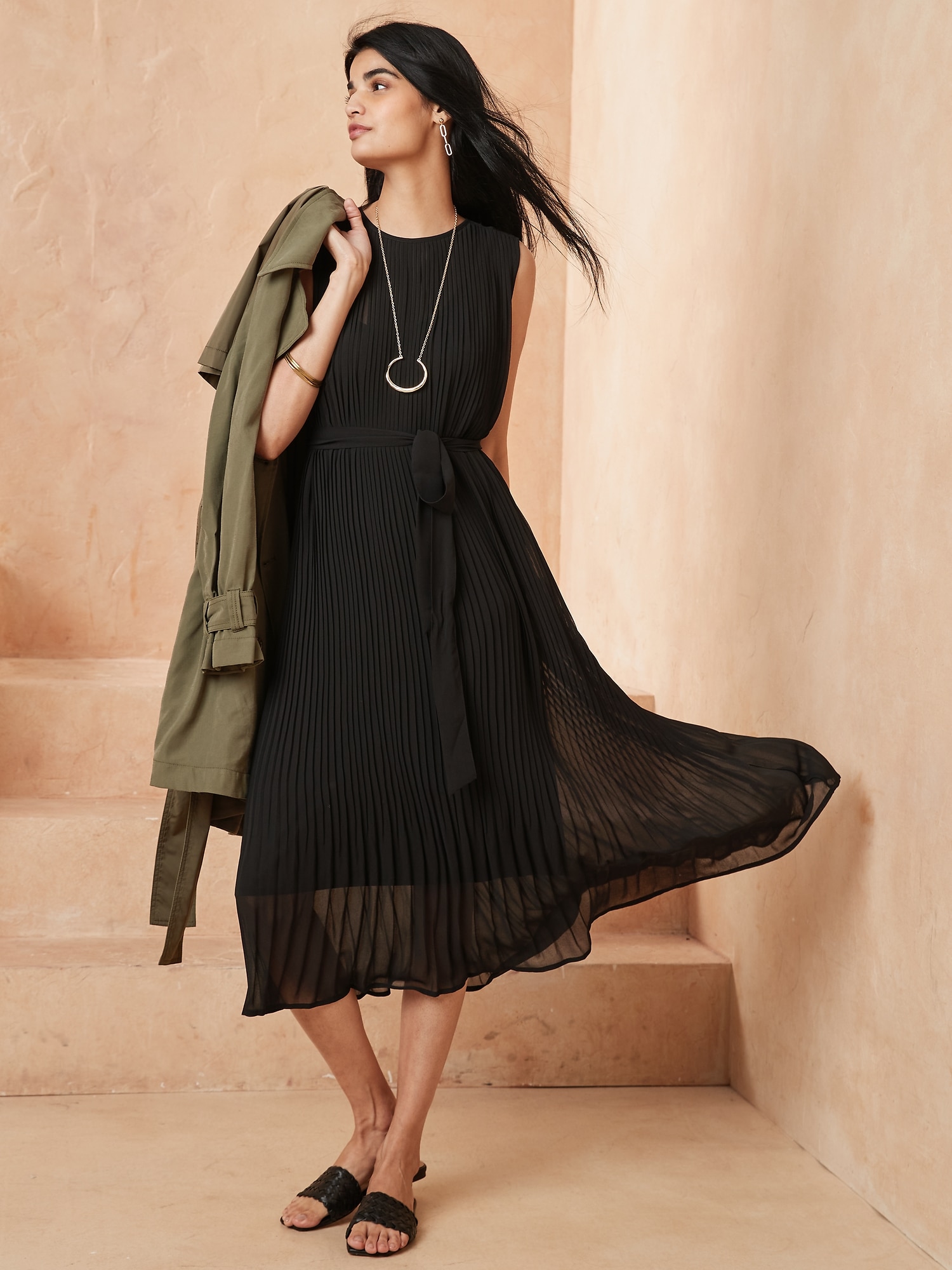 Pleated Midi Dress Banana Republic Factory