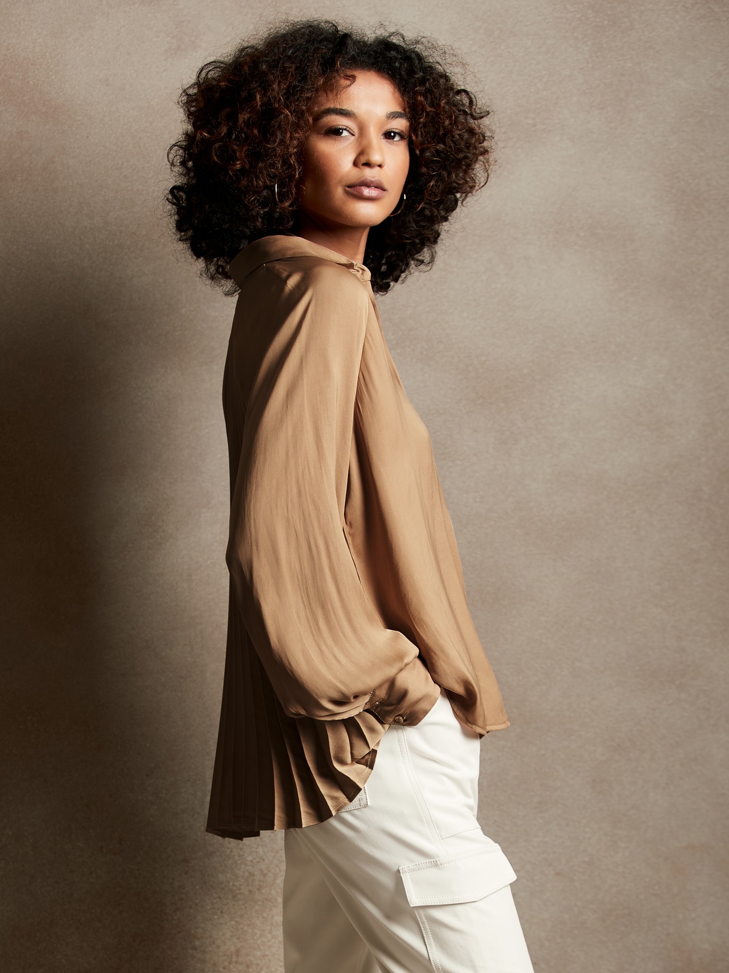 Satin Pleated-Back Blouse