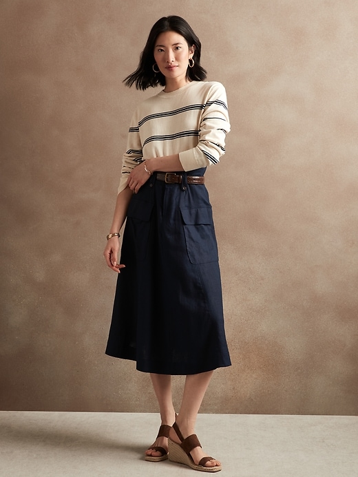 Oversize Pocket Linen Blend Midi Skirt