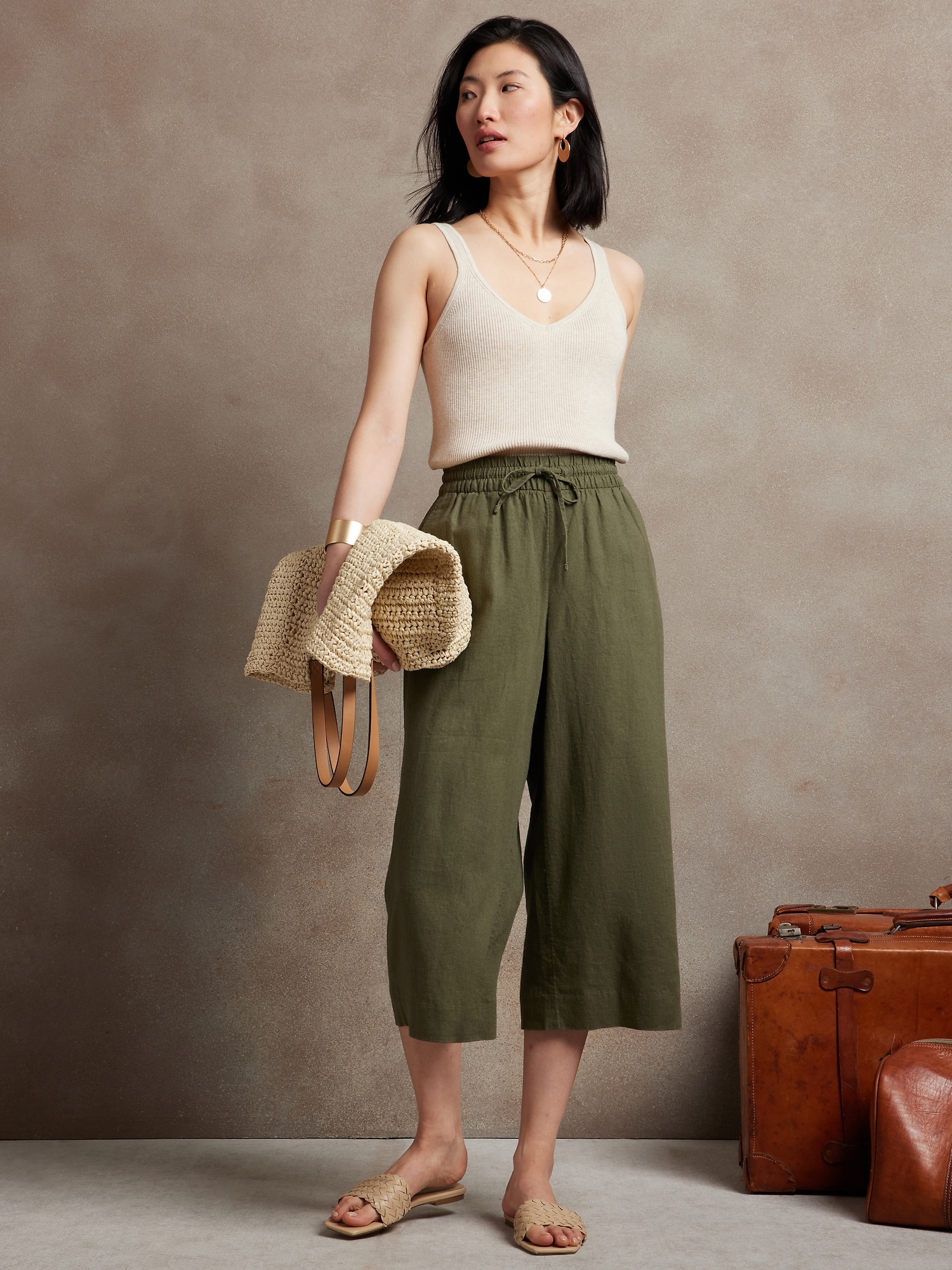 Linen-Rayon Easy Crop Pant