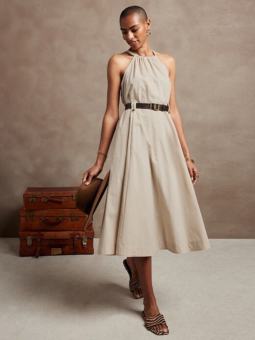 Image number 1 showing, Ruched-Neck Midi Dress