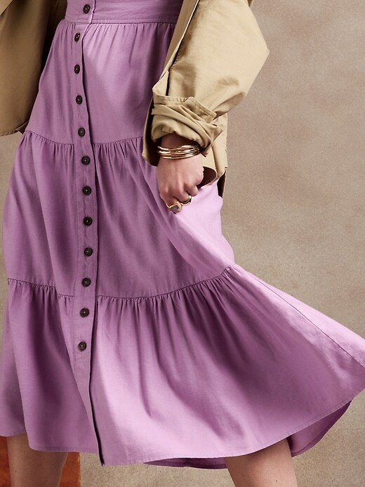 Linen-Rayon Midi Skirt | Banana Republic Factory