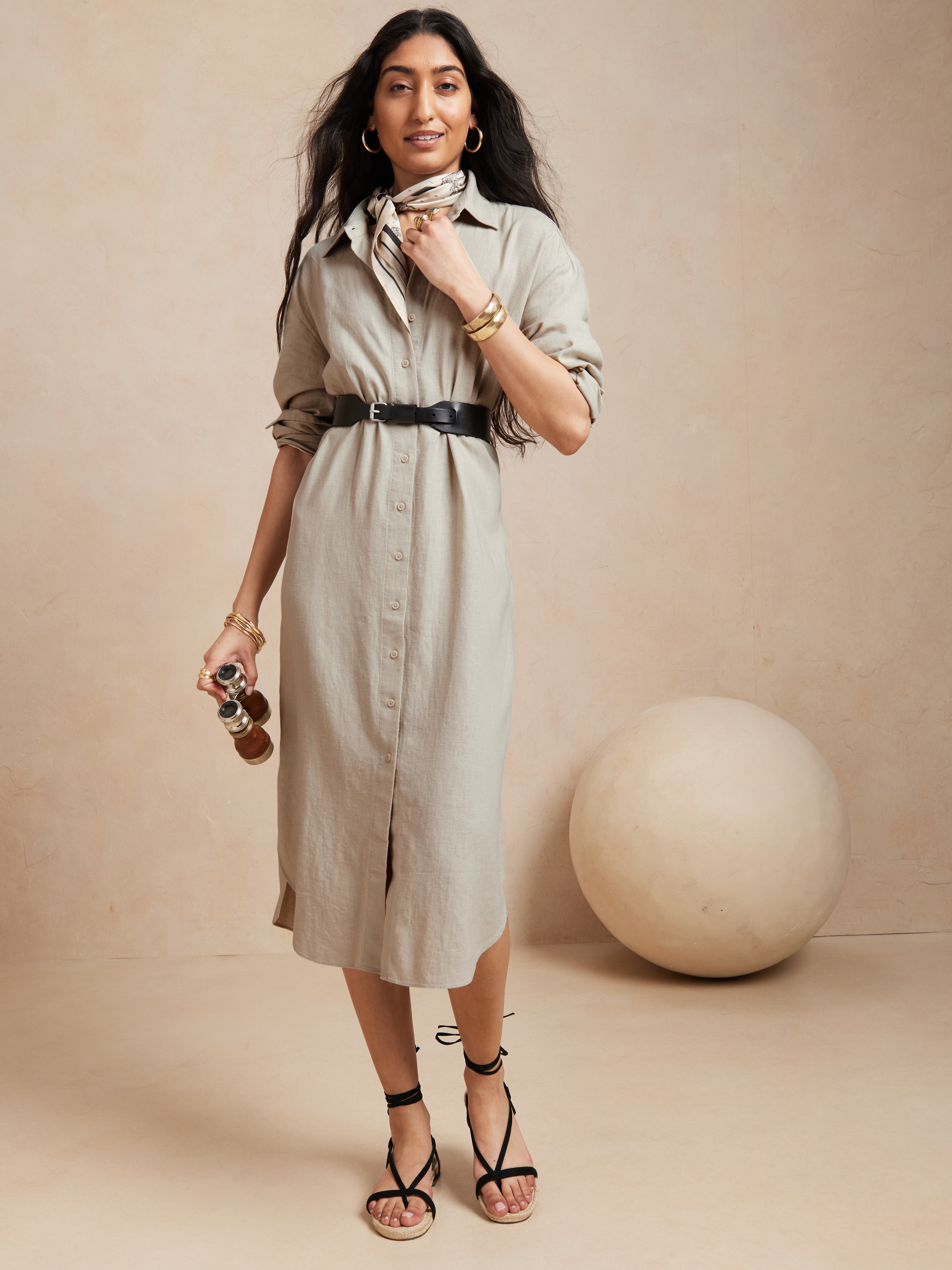 Linen-Blend Midi Shirtdress | Banana 