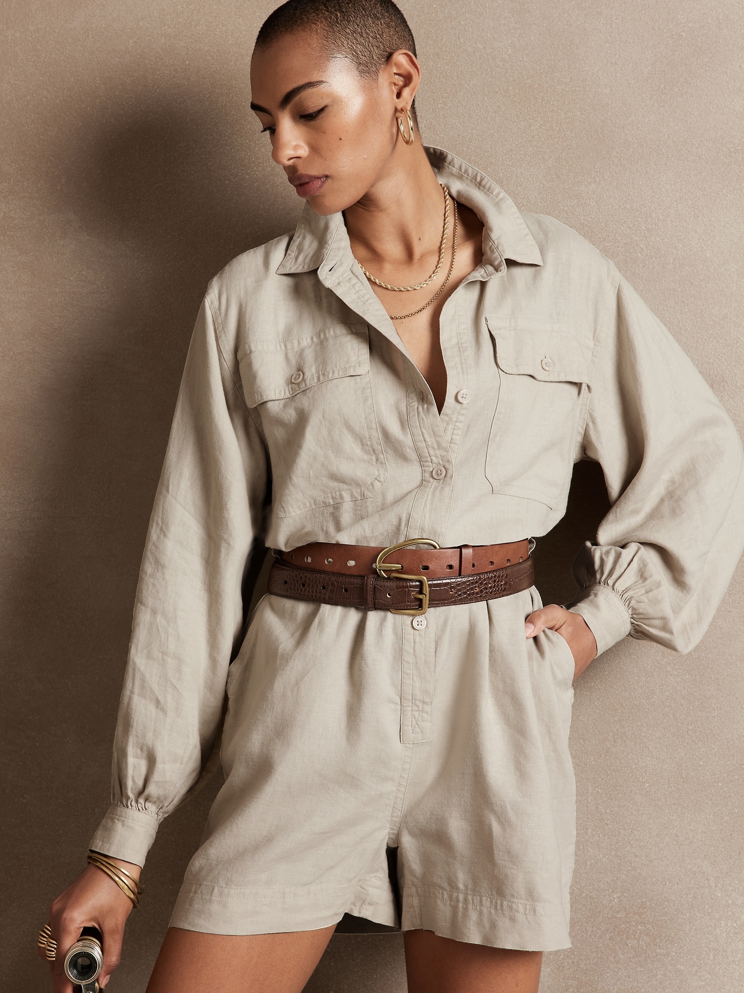 Linen-Blend Romper | Banana Republic 