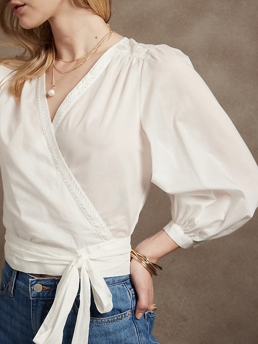 Embroidered Wrap Top