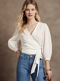 Embroidered Wrap Top