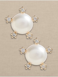 Pearl With Pave Stud Earrings