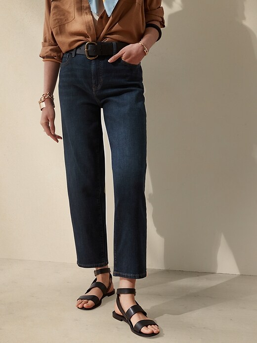 Image number 3 showing, High-Rise Dark Wash Straight Jean
