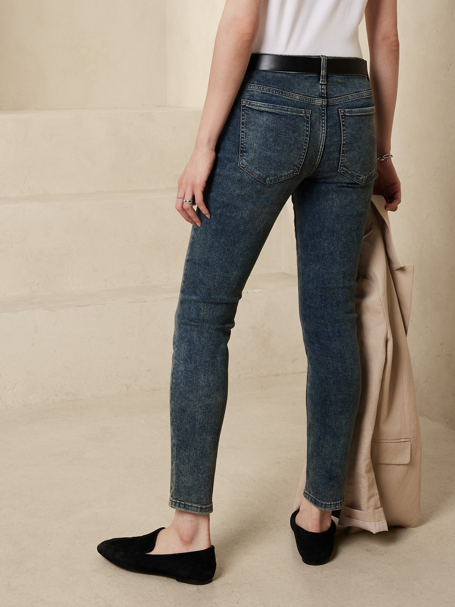 Kimana Just Panmaco Mid-Rise Distressed Skinny Jeans (Medium Denim)