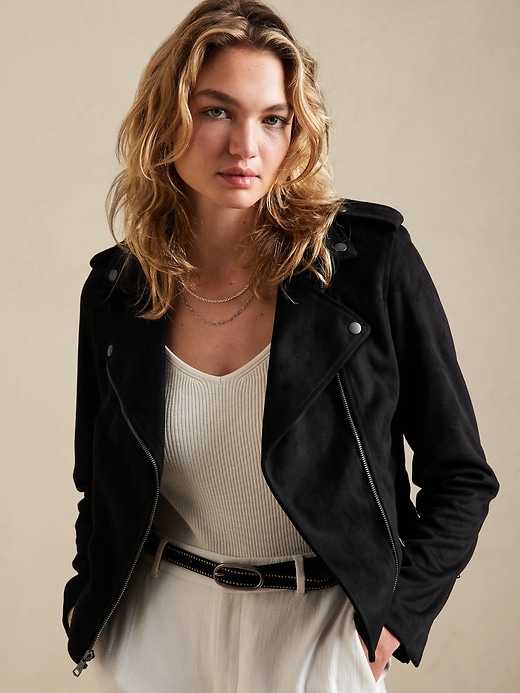 Image number 1 showing, Faux Suede Moto Jacket