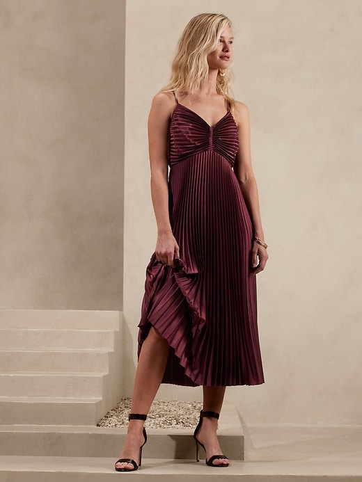 Solaire Pleated Midi Dress Banana Republic Factory