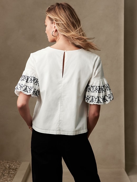 Embroidered-Sleeve Top