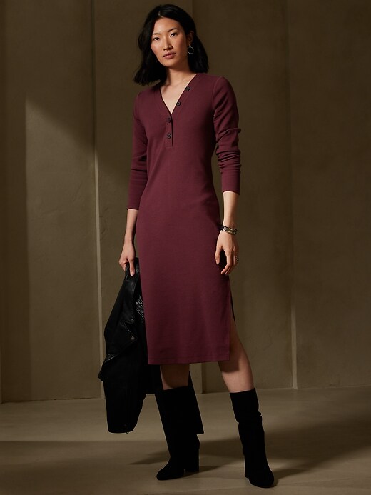Image number 1 showing, Henley Knit Midi Dress