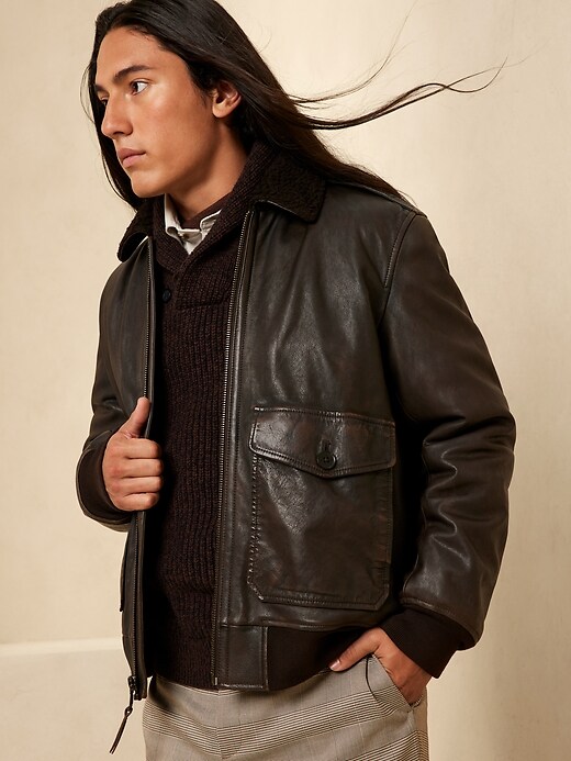 Image number 1 showing, Aviator Leather Jacket
