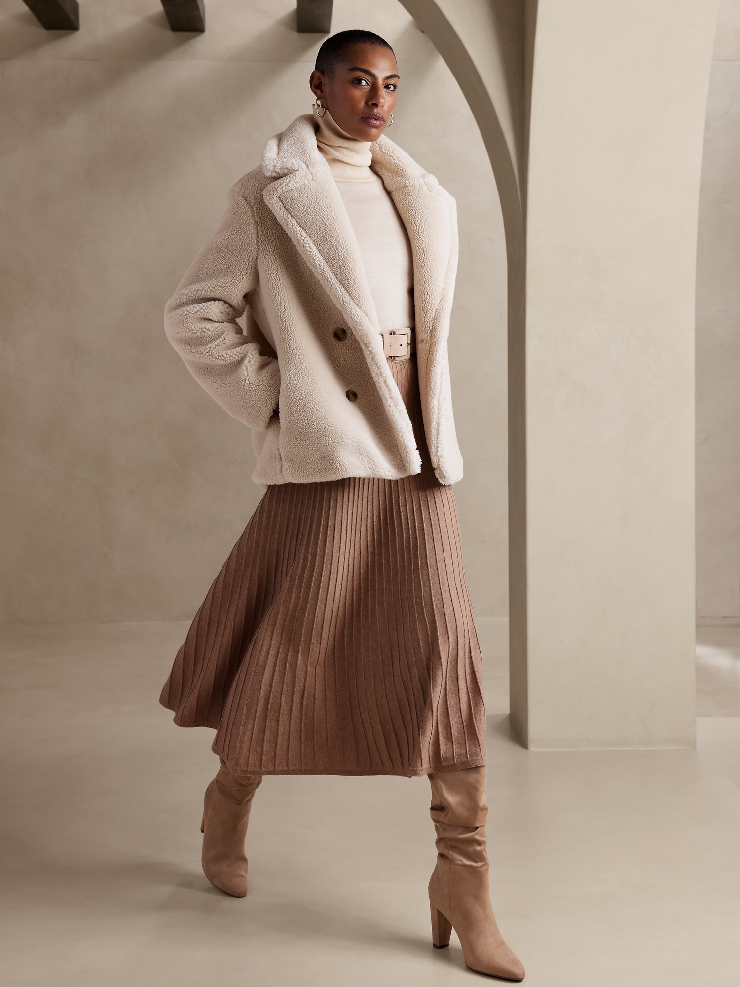 Pleated Midi Sweater Skirt