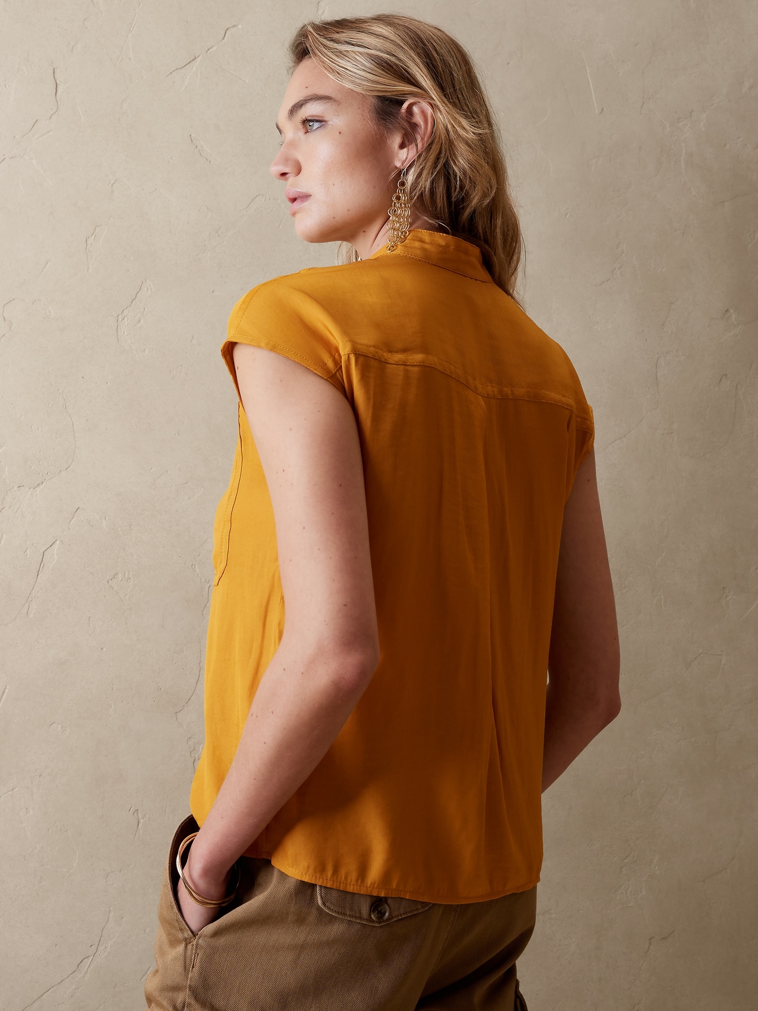 Vintage 1980s Banana Republic Khaki Crop Top Safari Shirt