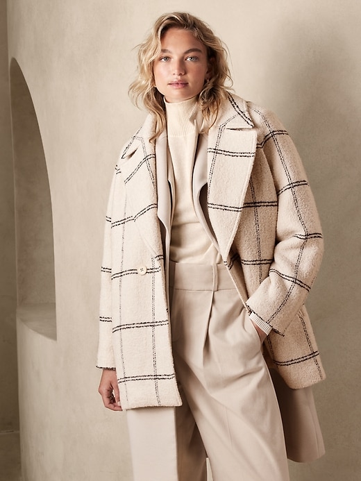 Image number 1 showing, Windowpane Cocoon Coat