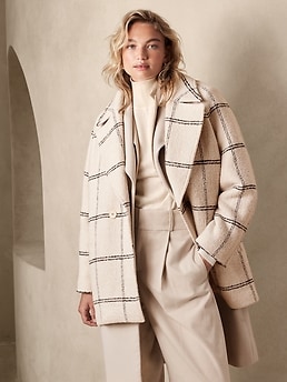 Banana republic fuzzy plaid cocoon coat best sale