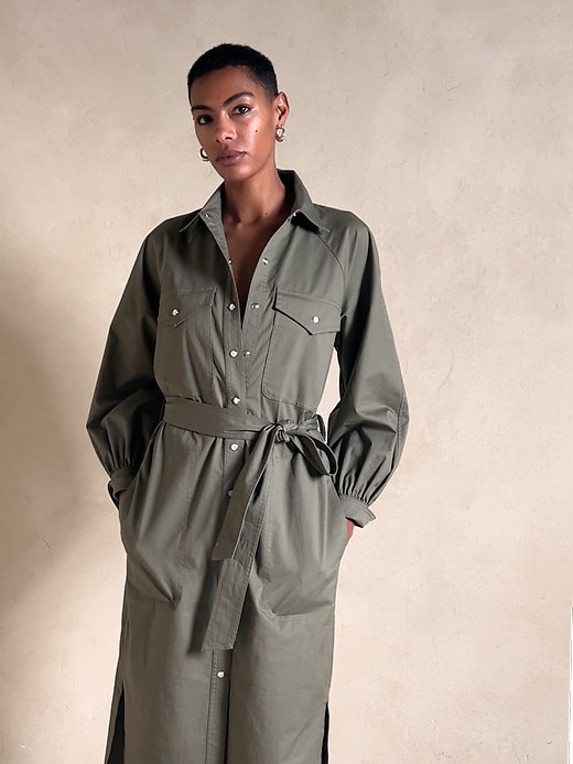 Twill Utility Midi Shirtdress | Banana Republic Factory